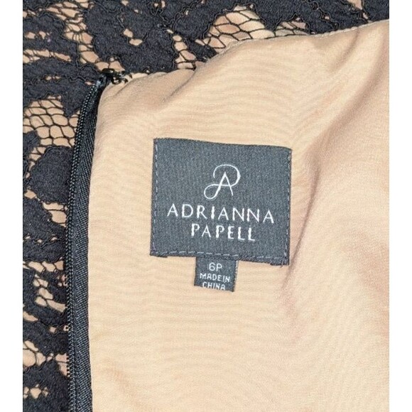 Adrianna Papell Dress 6P Women's Black Embroidered Lace Overlay Sheath Date Chic - Picture 10 of 11
